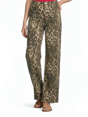 Dillards GB Leopard Print Wide Leg Pants - Olive/Brown
